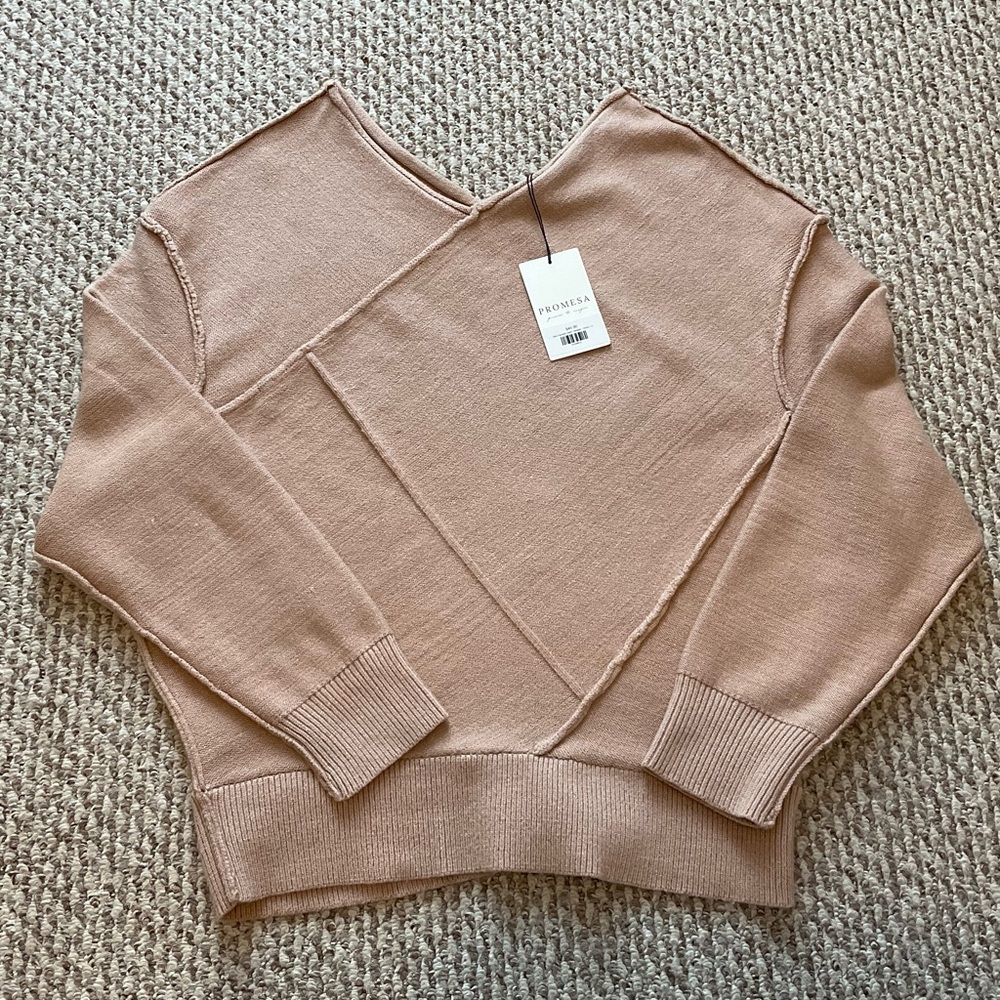 NWT Promesa Double V-Neck Tan (Sand) Sweater - Women’s Size Small